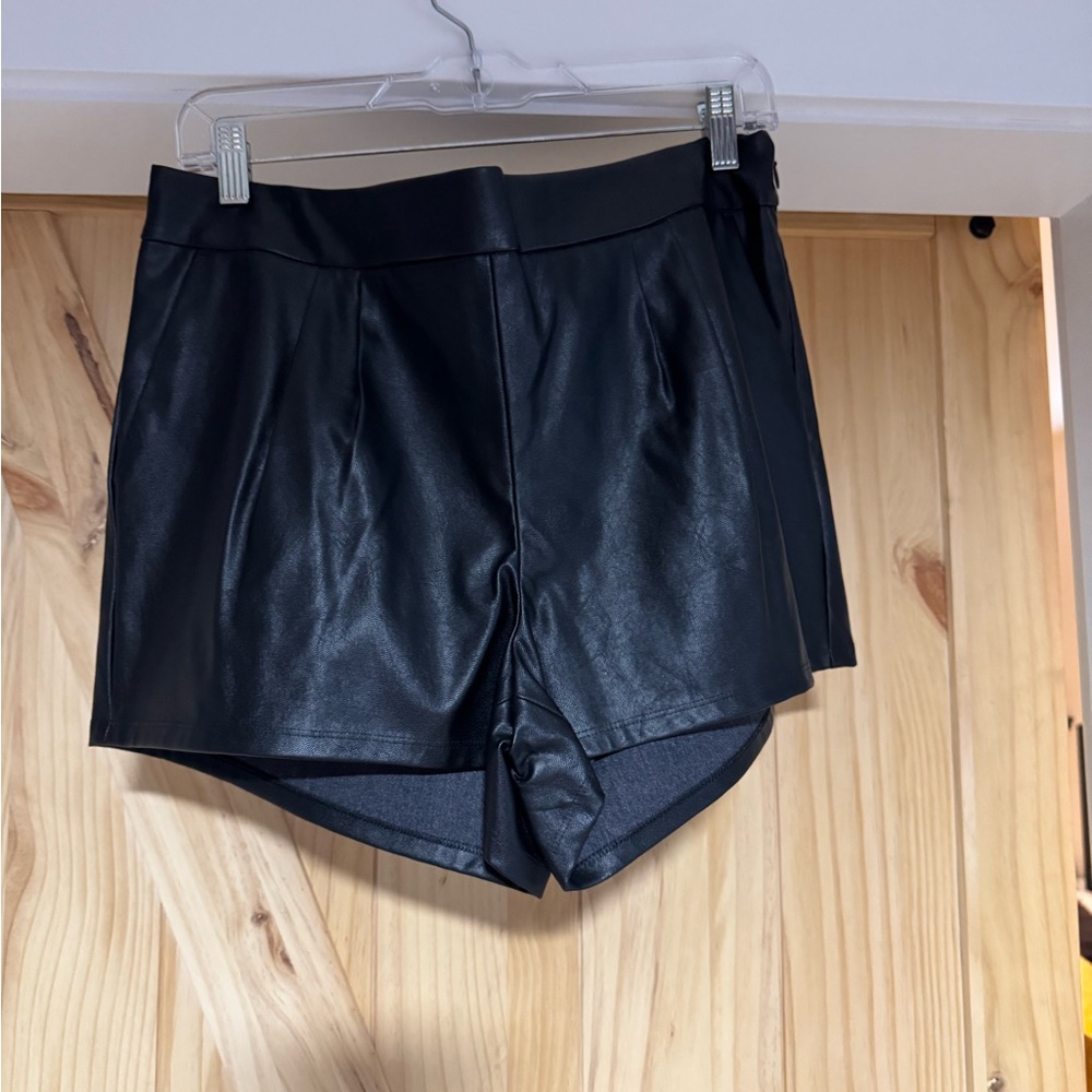 Black leather type look shorts